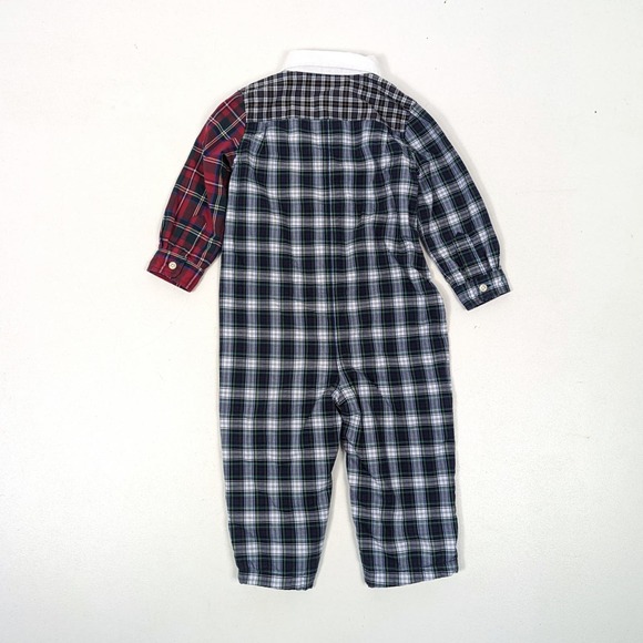 Ralph Lauren Romper Baby Boys Size 12m Mixed Plaid Button Down Collar Holiday - Picture 4 of 5